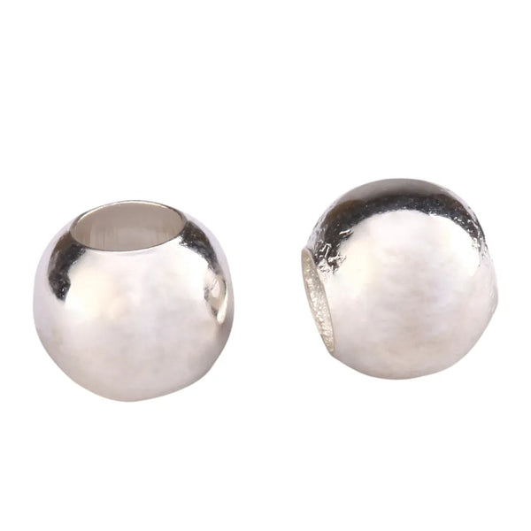 100pcs Large Hole Round Beads, Silver Plated, Size Selections: 4mm/6mm/8mm/10mm