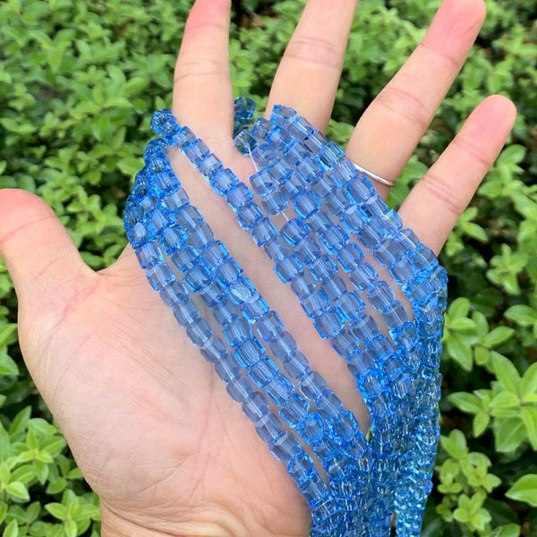 100pcs Creative Club Faceted Cube Crystal Glass Beads, Light Sapphire Blue, 6mm, Hole ID 1mm, CCC614