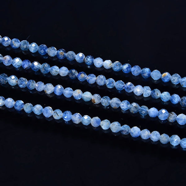 Natural Blue Kyanite Gemstone Tiny Small Faceted Round Beads, 3mm, Hole ID 0.6mm, 15 Inch/1 Strand, GK3-21