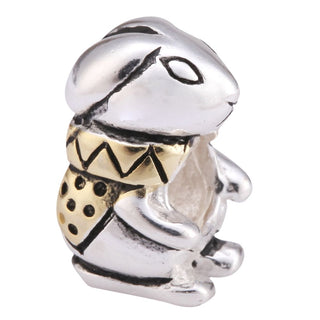 Real Solid Sterling Silver Rabbit Charm Bunny King in Gold Jacket Bead, Compatible with Pandora...