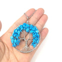 1pc Tree of Life Prosperity Necklace, Natural Blue Howlite Imitation Turquoise Gemstone Pendant, 26 inch Surgical Stainless Steel Chain, GGP9-6