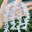 1 Strand Natural Raw Crystal Quartz Gemstone Beads, Small Drilled Stone Points, Clear AB Titanium Coated Stone Stick, 15 Inch, GA2