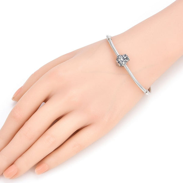 1pc Solid 925 Sterling Silver Owl King Charm Bird Animal Bead, Compatible with Pandora All Other Charm Bracelets, EC2-K1