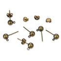 40pcs Ball Earring Posts, Closed Ring, with 40pcs Earring Backs, Antique Bronze Plated Brass, Ball Size Selections: 3mm/3.5mm/4mm/5mm