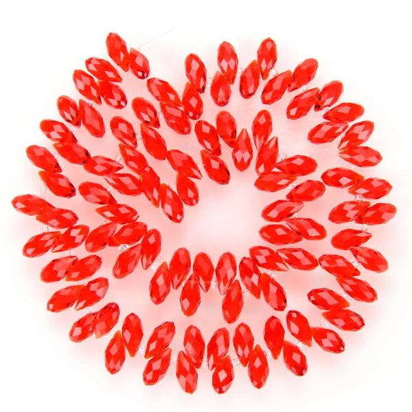 200pcs Creative Club Faceted Teardrop Briolette Crystal Glass Beads, Pendant Drop, Light Siam Red, 12x6mm, Hole ID 1mm, CCT2-6