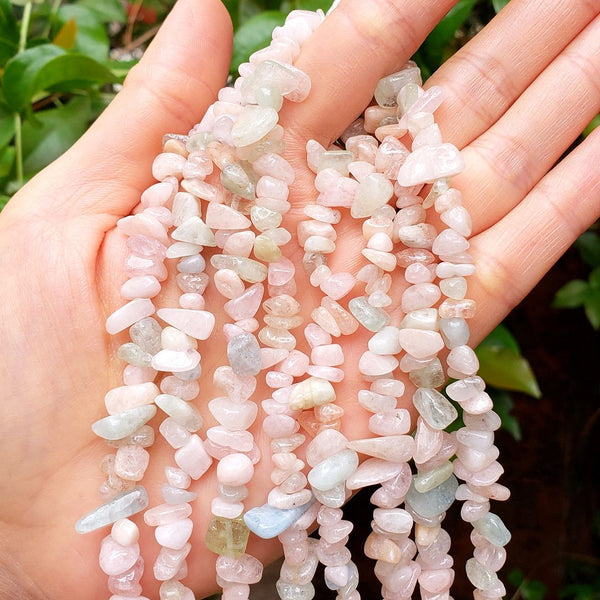 Natural Morganite Beryl Gemstones Chip Beads, Free Form, 5mm-8mm, Hole ID 1mm, 1 Strand/31 Inch, GZ1-29
