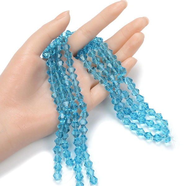 200pcs Creative Club Faceted Bicone Crystal Glass Beads, Aquamarine Blue, 8mm (0.31 Inch), Hole ID 1.1mm, CCB810