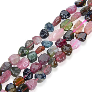 Natural Multi-color Tourmaline Gemstone Oval Tumbled Pebble Beads, Irregular, 6mm to 9mm, Hole ID 1mm, 15 Inch/1 Strand, GZ12-31