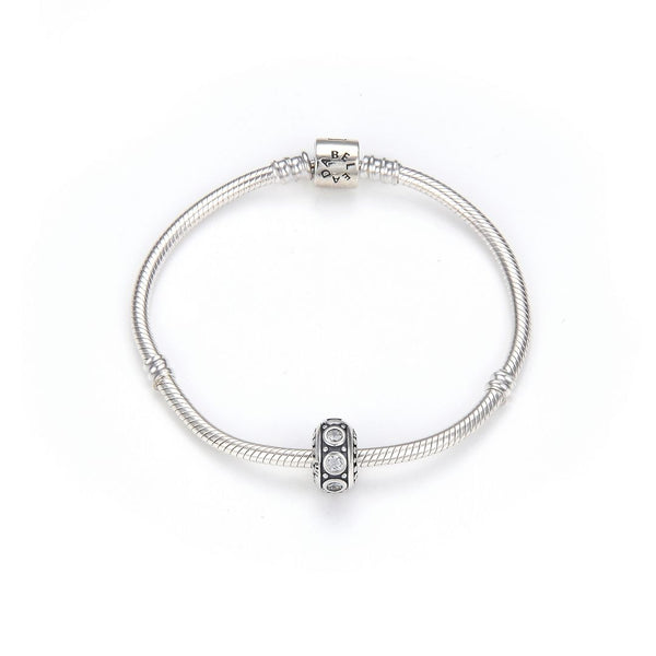 1pc 925 Sterling Silver April Birthstone Bead Charm, Diamond Clear Cubic Zirconia CZ, 11x6.8mm, Hole ID 4.5mm, EC1-A4