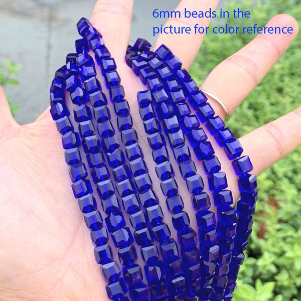 100pcs Creative Club Faceted Cube Crystal Glass Beads, Cobalt Blue, 8mm, Hole ID 1mm, CCC825