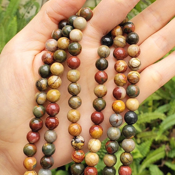 Natural Picasso Jasper Gemstone Round Beads, 1 Strand/15 Inch, Size Selections: 4mm/6mm/8mm/10mm