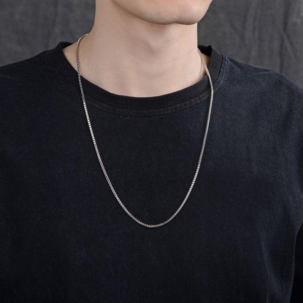 1pc 925 Sterling Silver Box Link Chain Necklace, Tarnish Resistant Rhodium Plated, 2mm, Thick Strong, 16 inch, SSX23-26