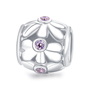 Real 925 Sterling Silver Heart Petal Flower Bead Charm Pink Cubic Zirconia CZ Gemstone,...