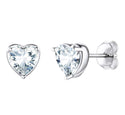 1 Pair 925 Sterling Silver April Love Heart Birthstone Stud Earrings, 6mm/0.84 Carat Cubic Zirconia CZ Created Clear Diamond Stone, SSE79-4