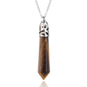1pc Natural Brown Yellow Tiger Eye Hexagonal Pile Gemstone Pendant Necklace, 18 Inch Surgical Stainless Steel Chain, GGP-B1