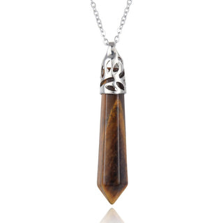 1pc Natural Brown Yellow Tiger Eye Hexagonal Pile Gemstone Pendant Necklace, 26 Inch Surgical Stainless Steel Chain, GGP-BB1