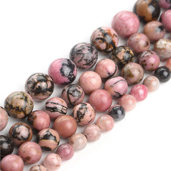 Natural Rhodonite Gemstone Round Beads, 1 Strand/15 Inch, Size Selections: 4mm/6mm/8mm