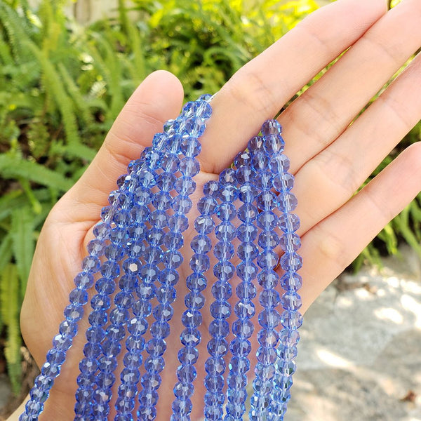 200pcs Creative Club Faceted Round Crystal Glass Beads, Light Sapphire Blue, 6mm (0.24 inch), Hole ID 1mm, CC2R614