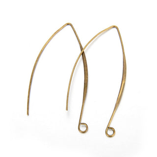 50pcs Flat Marquise Earring Hooks, Antique Bronze Plated Brass, 0.7mm/21 Gauge, 45mm Long, CF247-4