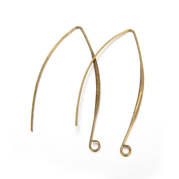 50pcs Flat Marquise Earring Hooks, Antique Bronze Plated Brass, 0.7mm/21 Gauge, 45mm Long, CF247-4