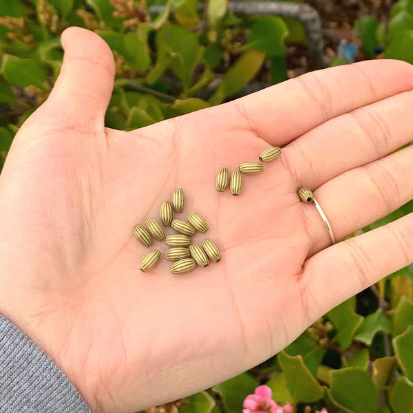 100pcs Corrugated Oval Melon Beads, Antique Bronze Plated Brass, Size Selections: 7x4mm, 10x6mm, 12x8mm