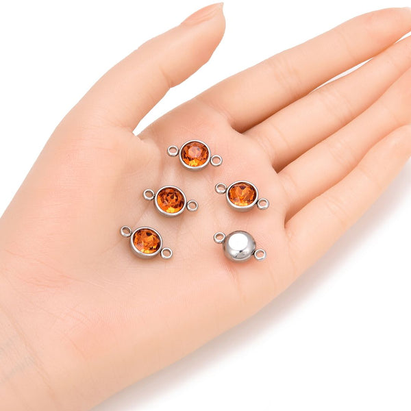 10pcs Grade A November Topaz Yellow Birthstone Links, Stainless Steel, Tarnish Resistant, 10mm, CCP36-11