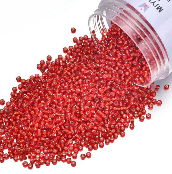 25g Miyuki Rocaille 11/0 Round Seed Beads Silver-lined Flame Red RR-10