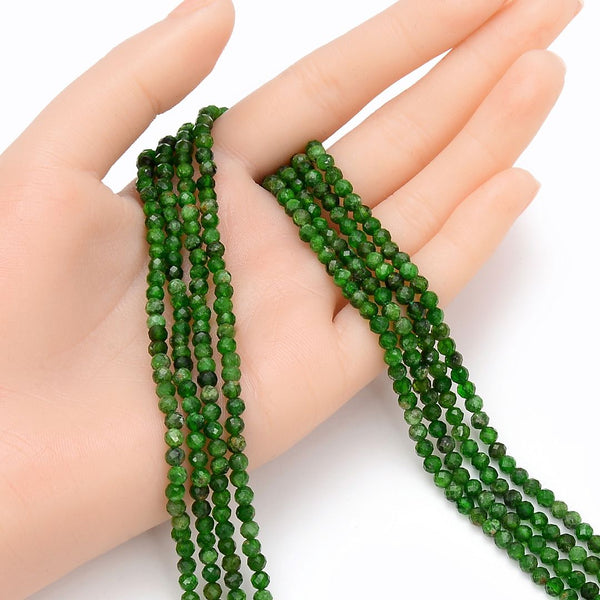 Natural Green Diopside Gemstone Tiny Small Faceted Round Beads, 4mm, Hole ID 0.6mm, 15 Inch/1 Strand, GK4-24