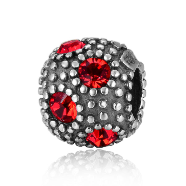 1pc 925 Sterling Silver July Birthstone Bead Charm, Red Ruby Cubic Zirconia CZ, 10.3x9mm, Hole ID 4.5mm, EC1-M7