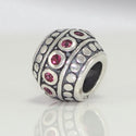 1pc 925 Sterling Silver Round July Birthstone Bead Charm, Red Ruby Cubic Zirconia CZ, 10x8mm, Hole ID 4.5mm, EC1-F7