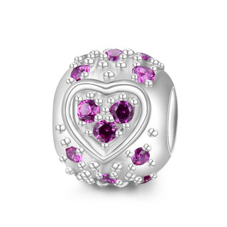 1pc 925 Sterling Silver Round Heart Pattern July Birthstone Bead Charm, Red Ruby Cubic Zirconia CZ, 11x9mm, Hole ID 4.5mm, EC1-H7