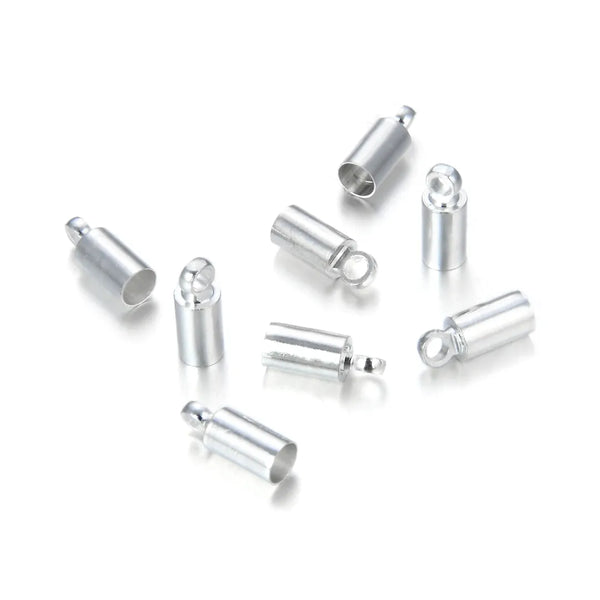100pcs Glue In Tube Cord End Caps, Sterling Silver Plated Brass, Hole ID Selections: 1mm/1.5mm/2mm/2.5mm/3mm