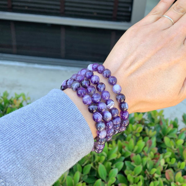 1 Strand Stretch Natural Purple Amethyst Beaded Gemstone Bracelet, 8mm Bead, Length Selections: 7 inch/7.5 inch/8 inch/8.5 inch