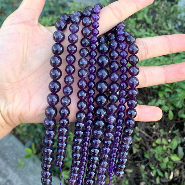 Natural Purple Amethyst Gemstone Round Beads, 15 Inch/1 Strand, Size Selections: 4mm/6mm/8mm/10mm