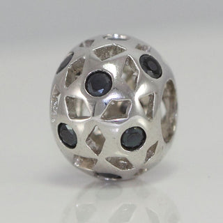 Solid 925 Sterling Silver Eternity Star Bead Charm Cubic Zirconia CZ Smoked Jet