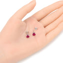 1 Pair 925 Sterling Silver July Birthstone Round Cut Stud Earrings, 6mm/0.84 Carat Cubic Zirconia CZ Red Ruby Stone, SSE48-7