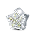 1pc 925 Sterling Silver Star Charm August Birthstone Bead Charm, Green Peridot Cubic Zirconia CZ, 10x9.5mm, Hole ID 4.5mm, EC1-K8