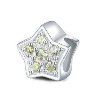 1pc 925 Sterling Silver Star Charm August Birthstone Bead Charm, Green Peridot Cubic Zirconia CZ, 10x9.5mm, Hole ID 4.5mm, EC1-K8
