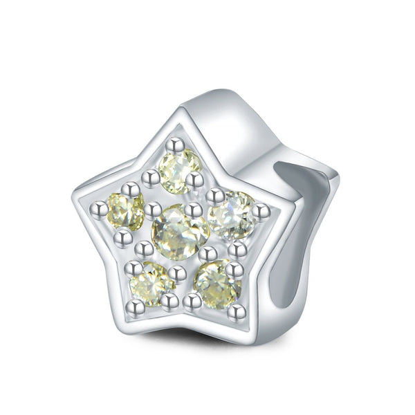 1pc 925 Sterling Silver Star Charm August Birthstone Bead Charm, Green Peridot Cubic Zirconia CZ, 10x9.5mm, Hole ID 4.5mm, EC1-K8
