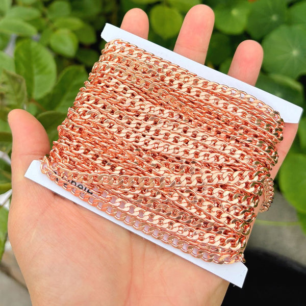 33 Feet Diamond Cut Curb Cuban Copper Chain Link, Bright Coppery, 7.2x5mm Large, CW10-L2