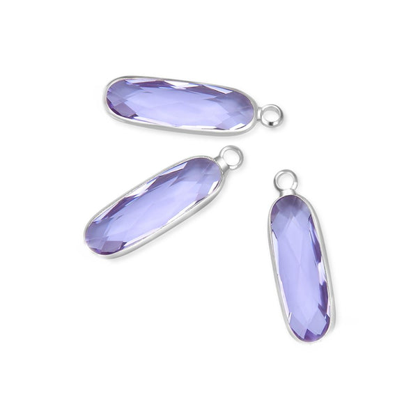 10pcs Grade A June Alexandrite Purple Rectangle Bar Birthstone Charm Drops, Sterling Silver Plated Brass, 21x7mm, CCP8-S6