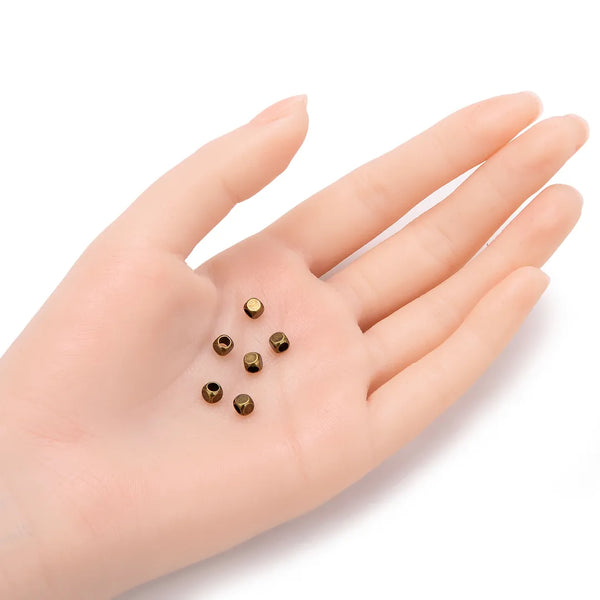 100pcs Large Hole Cube Beads, Antique Bronze Plated Brass, Tarnish Resistant, Size Selections: 3mm/4mm/5mm/6mm/8mm