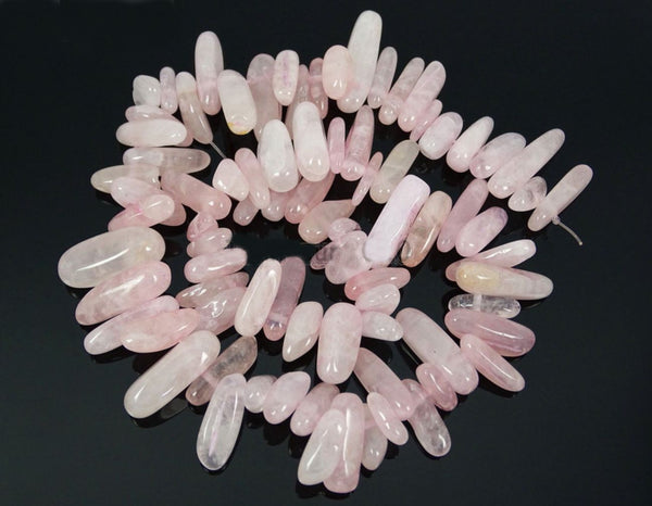 Natural Rose Quartz Pink Crystal Gemstone Stick Point Beads, Irregular, 7mm-23mm Long, Hole ID 1mm 1 Strand/15 Inch, GZ5-10