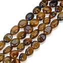 Natural Brown Tiger Eye Gemstone Oval Tumbled Pebble Beads, Irregular, 8mm to 11mm, Hole ID 1mm, 15 Inch/1 Strand, GZ12-27