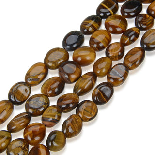 Natural Brown Tiger Eye Gemstone Oval Tumbled Pebble Beads, Irregular, 8mm to 11mm, Hole ID 1mm, 15 Inch/1 Strand, GZ12-27