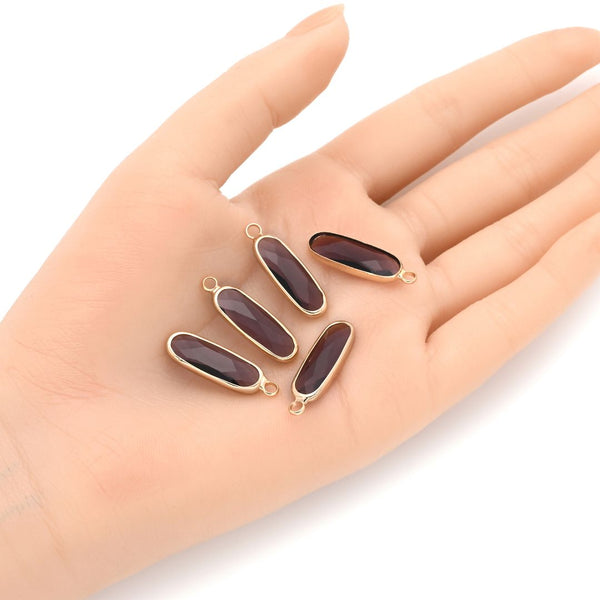 10pcs Grade A February Amethyst Purple Rectangle Bar Birthstone Charm Drops, 18K Yellow Gold Plated Brass, 21x7mm, CCP8-G2