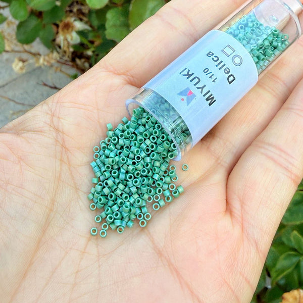 30g Miyuki Delica 11/0 Seed Beads, Opaque Matte Rainbow Turtle Green DB2311