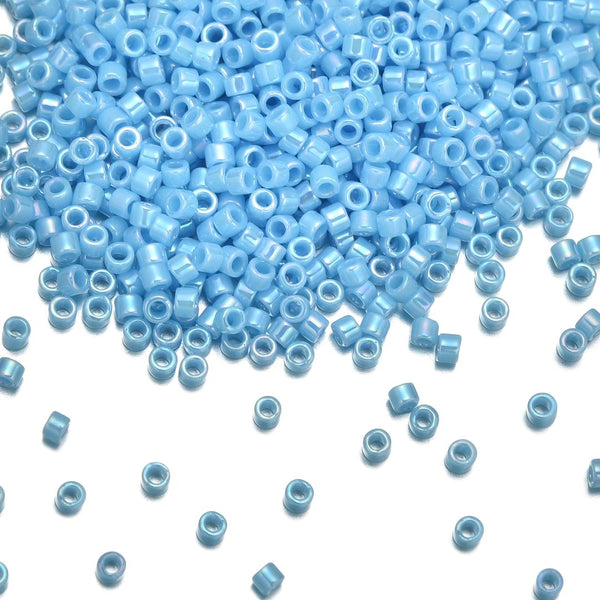 30g Miyuki Delica 11/0 Seed Beads, Opaque Rainbow Turquoise Blue DB164