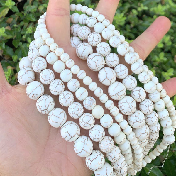 Natural Magnesite Imitated White Howlite Gemstone Round Beads, 6mm, Hole ID 1mm, 30 Inch, About 130pcs Beads, GR-F6