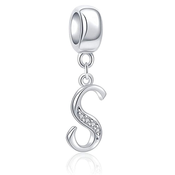 1pc 925 Sterling Silver Letter S, Alphabet Charm Pendant Drop, 18mm Long, Hole ID 4.5mm, EC3-A19